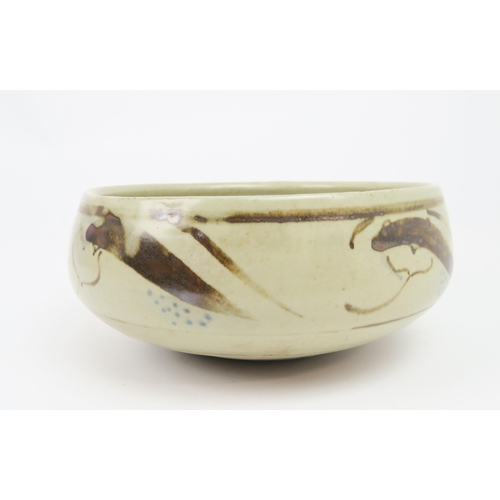 2209 - BERNARD LEACH (1887-1979)A stoneware pottery bowl, painted with scrolling decoration in brown, with ... 