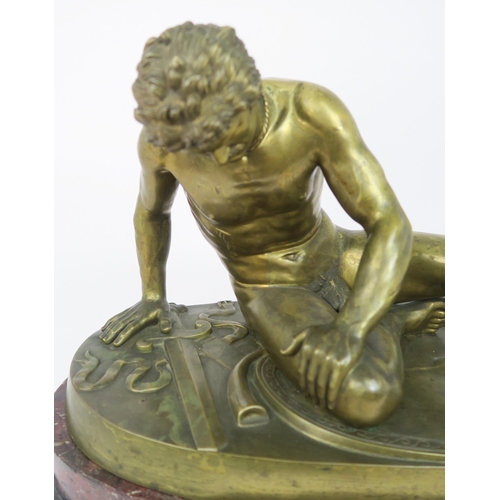 2218 - A 19TH CENTURY AFTER THE ANTIQUE BRONZE OF THE DYING GAULmodelled slumped with sword wound, reclinin... 