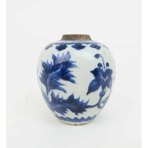 2355 - A CHINESE BLUE AND WHITE JARPainted with acanthus and within stiff leaf bands, 18th century, 13cm hi... 