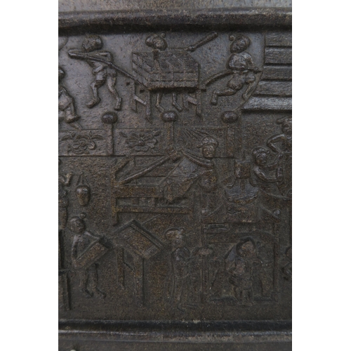 2357 - TWO CHINESE MOULDED TEA BLOCKSDecorated with figures processing tea, 18cm high, 23cm wide and 2.5cm ... 