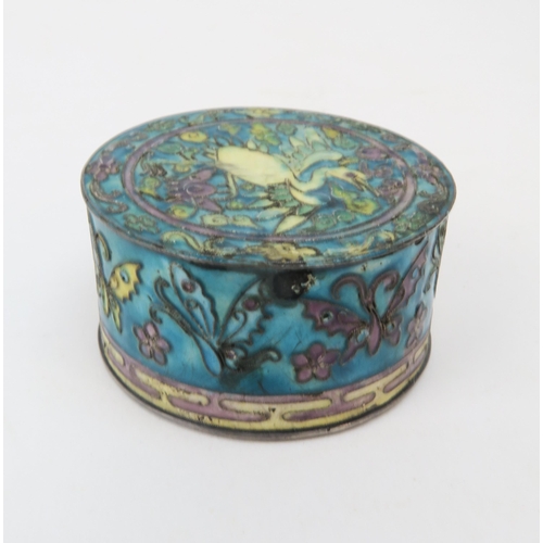 2359 - A CHINESE SILVER AND ENAMEL BOXDecorated with a crane, stamped marks, 17 grams, 4cm diameter, a Chin... 