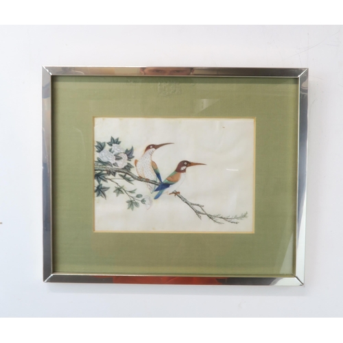 2363 - CANTON SCHOOLTen ornithological pith paper paintings with various species on branches, four framed, ... 