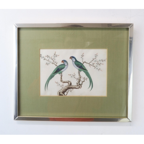 2363 - CANTON SCHOOLTen ornithological pith paper paintings with various species on branches, four framed, ... 