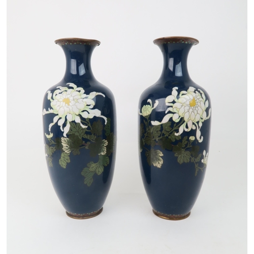 2367 - A PAIR OF JAPANESE CLOISONNE VASESDecorated with white peonies and foliage, 37cm high... 