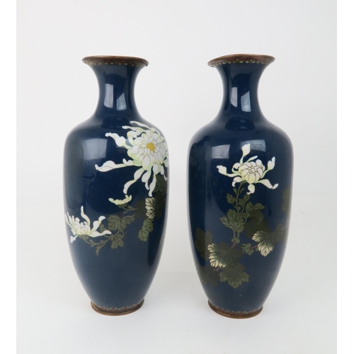 2367 - A PAIR OF JAPANESE CLOISONNE VASESDecorated with white peonies and foliage, 37cm high... 