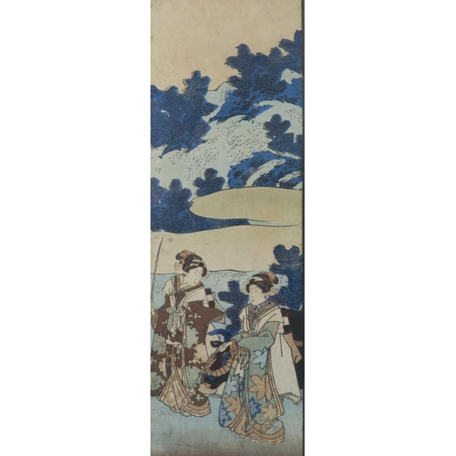 2370 - SHIGENOBU (1787-1832) An Oban tate-e woodblock print of a geisha, signed to the lower left, 36 x 24c... 