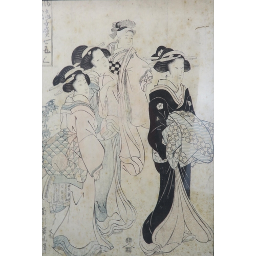 2370 - SHIGENOBU (1787-1832) An Oban tate-e woodblock print of a geisha, signed to the lower left, 36 x 24c... 