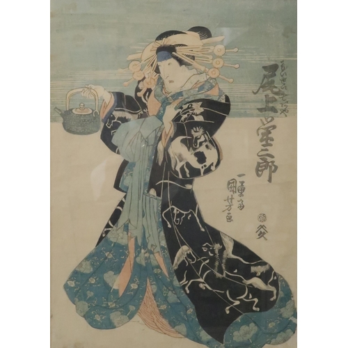 2370A - UTAGAWA KUNIYOSHI (1797-1861) An Oban tate-e woodblock print of a bijin, 36 x 25cm, UTAGAWA KUNISADA... 