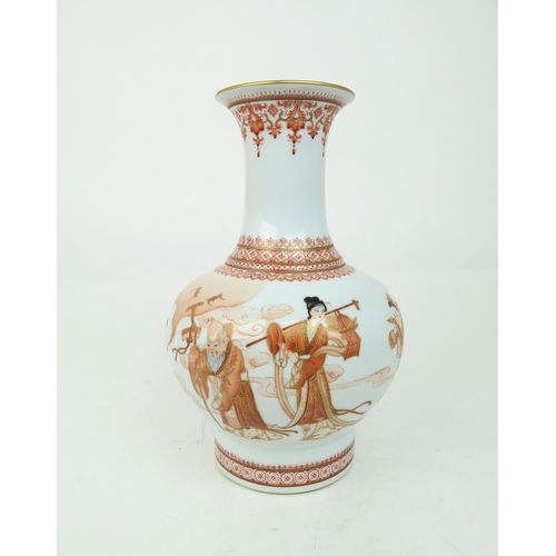 2376 - A CHINESE REPUBLIC IRON-RED VASE Painted and printed with Shou Lao and attendants, within trellis pa... 