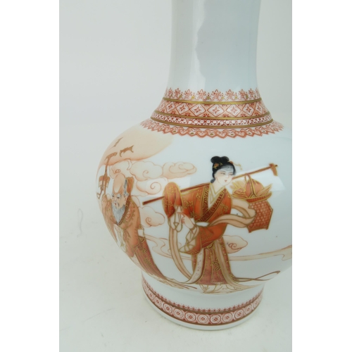 2376 - A CHINESE REPUBLIC IRON-RED VASE Painted and printed with Shou Lao and attendants, within trellis pa... 