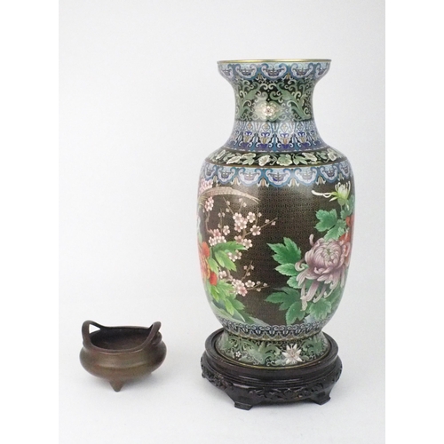 2398 - A LARGE CHINESE CLOISONNE BALUSTER VASE Decorated with exotic birds amongst foliage and within ... 