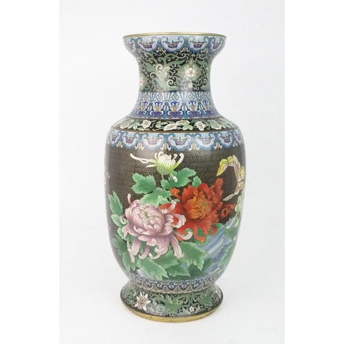 2398 - A LARGE CHINESE CLOISONNE BALUSTER VASE Decorated with exotic birds amongst foliage and within ... 