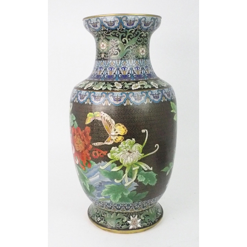 2398 - A LARGE CHINESE CLOISONNE BALUSTER VASE Decorated with exotic birds amongst foliage and within ... 