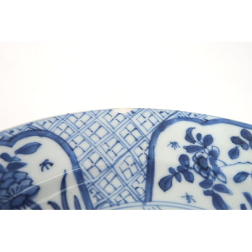 2403 - A PAIR OF CHINESE BLUE AND WHITE HEXAGONAL SHAPED DISHES Painted with phoenix and foliage and o... 