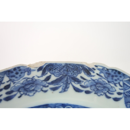 2403 - A PAIR OF CHINESE BLUE AND WHITE HEXAGONAL SHAPED DISHES Painted with phoenix and foliage and o... 