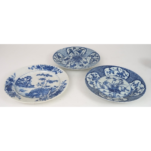 2403 - A PAIR OF CHINESE BLUE AND WHITE HEXAGONAL SHAPED DISHES Painted with phoenix and foliage and o... 