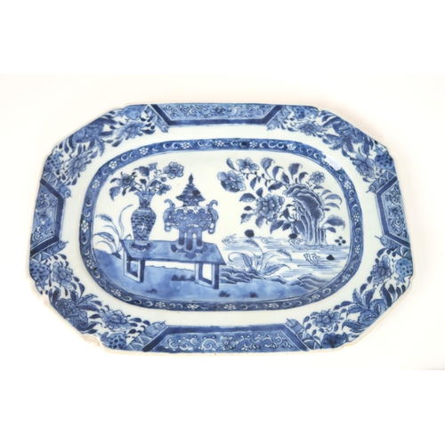 2403 - A PAIR OF CHINESE BLUE AND WHITE HEXAGONAL SHAPED DISHES Painted with phoenix and foliage and o... 