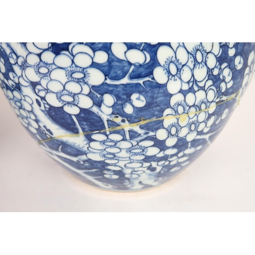 2405 - A LARGE CHINESE EXPORT BLUE AND WHITE DISH Painted with a willow tree, chrysanthemum, peonies a... 