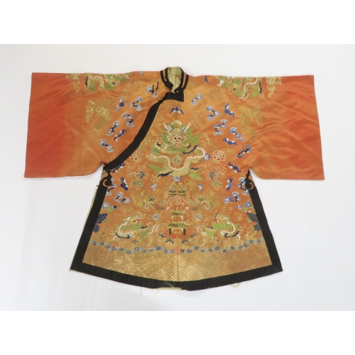 2413 - A CHINESE SILK 3/4 LENGTH HAN STYLE OFFICIALS WIFE JACKET Woven with 5 clawed lung dragon,phoenix an... 