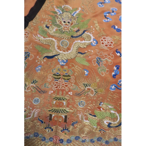 2413 - A CHINESE SILK 3/4 LENGTH HAN STYLE OFFICIALS WIFE JACKET Woven with 5 clawed lung dragon,phoenix an... 