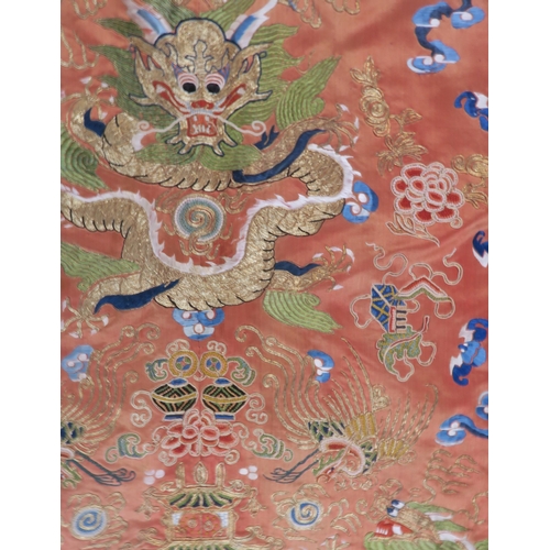 2413 - A CHINESE SILK 3/4 LENGTH HAN STYLE OFFICIALS WIFE JACKET Woven with 5 clawed lung dragon,phoenix an... 