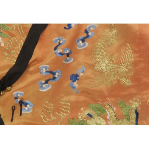 2413 - A CHINESE SILK 3/4 LENGTH HAN STYLE OFFICIALS WIFE JACKET Woven with 5 clawed lung dragon,phoenix an... 