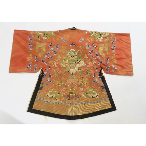 2413 - A CHINESE SILK 3/4 LENGTH HAN STYLE OFFICIALS WIFE JACKET Woven with 5 clawed lung dragon,phoenix an... 