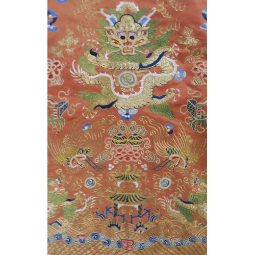 2413 - A CHINESE SILK 3/4 LENGTH HAN STYLE OFFICIALS WIFE JACKET Woven with 5 clawed lung dragon,phoenix an... 