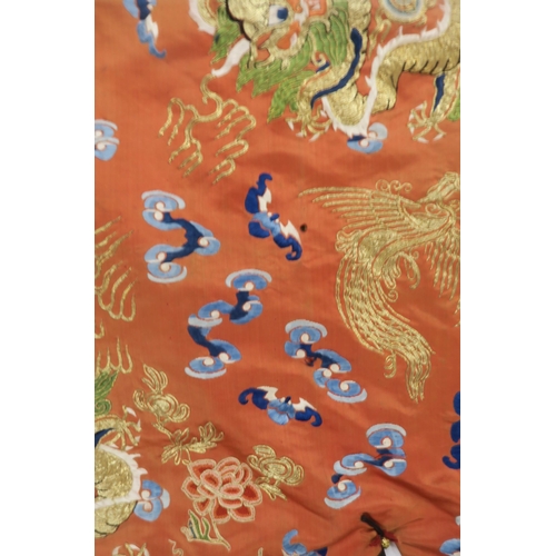 2413 - A CHINESE SILK 3/4 LENGTH HAN STYLE OFFICIALS WIFE JACKET Woven with 5 clawed lung dragon,phoenix an... 