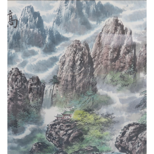 2424 - CHINESE SCHOOL LANDSCAPE PAINTING Depicting an extensive landscape, signed, watercolour, 6... 