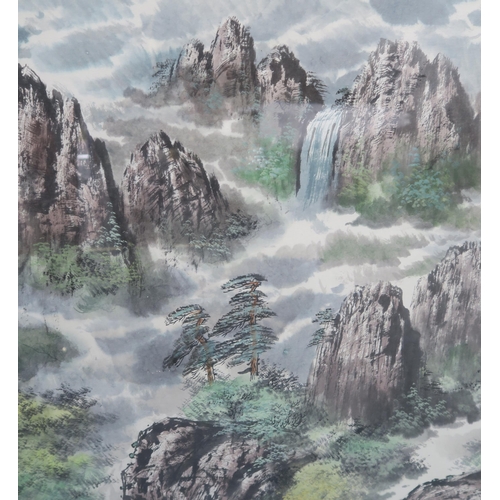 2424 - CHINESE SCHOOL LANDSCAPE PAINTING Depicting an extensive landscape, signed, watercolour, 6... 