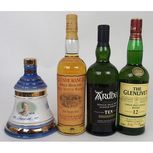 2694 - SCOTCH SINGLE MALT WHISKY ARDBEG TEN YEAR OLD, GLENMORANGIE TEN YEAR OLD, GLENLIVET 12 YEAR OLD toge... 