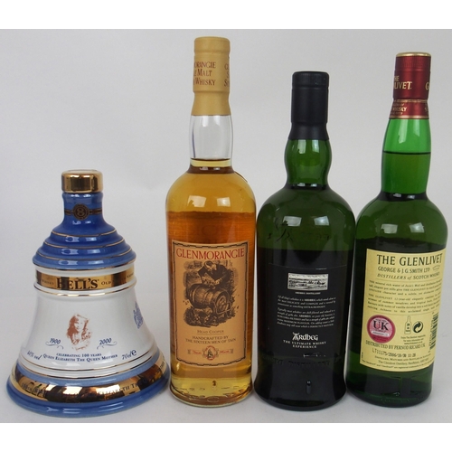 2694 - SCOTCH SINGLE MALT WHISKY ARDBEG TEN YEAR OLD, GLENMORANGIE TEN YEAR OLD, GLENLIVET 12 YEAR OLD toge... 