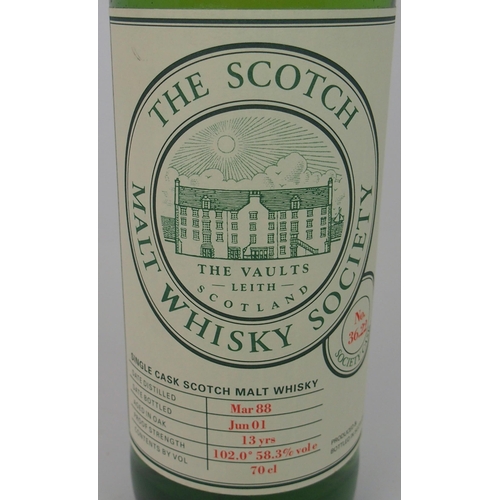 2695 - THE SCOTTISH WHISKY SOCIETY BENRINNES DISTILLERY SPEYSIDE March 1988 bottled in June 2001 society ca... 