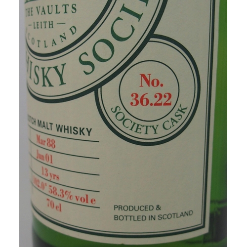 2695 - THE SCOTTISH WHISKY SOCIETY BENRINNES DISTILLERY SPEYSIDE March 1988 bottled in June 2001 society ca... 