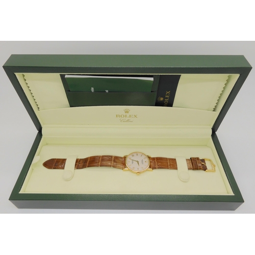 2887 - AN 18CT GOLD ROLEX CELLINIwith Rolex textured cream dial, with gold coloured Roman numerals and hand... 