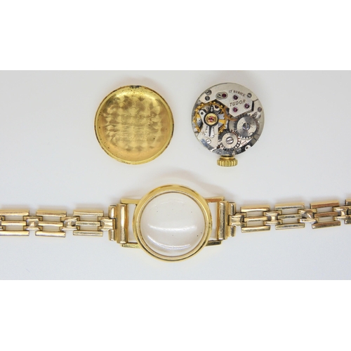 2889 - A 18CT GOLD LADIES TUDOR WATCH HEADwith gold coloured dial, gold coloured baton numerals and hands, ... 