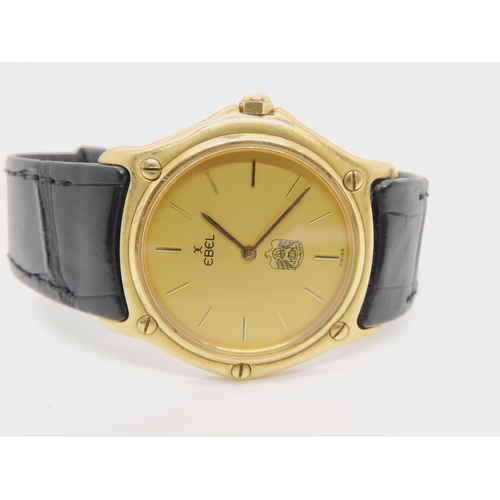 2890B - AN 18CT GOLD LADIES EBEL WATCHgold coloured dial with 'United Arab Emirates' logo, gold coloured bat... 