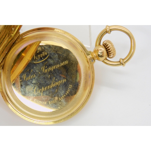 2891A - A DANISH 18CT GOLD FULL HUNTER POCKET WATCHThe dial, inner dust cover and mechanism signed Jules Jur... 