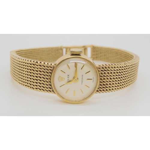 2892A - A 9CT GOLD LADIES ROLEX PRECISIONwhite dial with gold coloured baton numerals and hands, with 9ct go... 