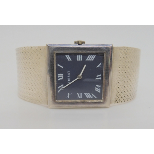 A GENTS VINTAGE SILVER TISSOT WRISTWATCHwith square blue dial