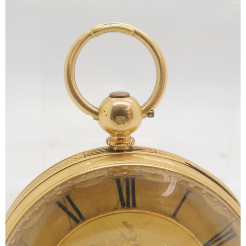 2896B - AN 18CT GOLD OPEN FACE POCKET WATCHwith gold coloured, dial black roman numerals, blued steel hands ... 