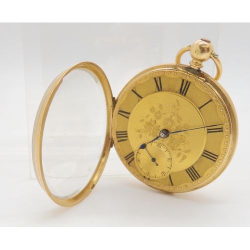 2896B - AN 18CT GOLD OPEN FACE POCKET WATCHwith gold coloured, dial black roman numerals, blued steel hands ... 