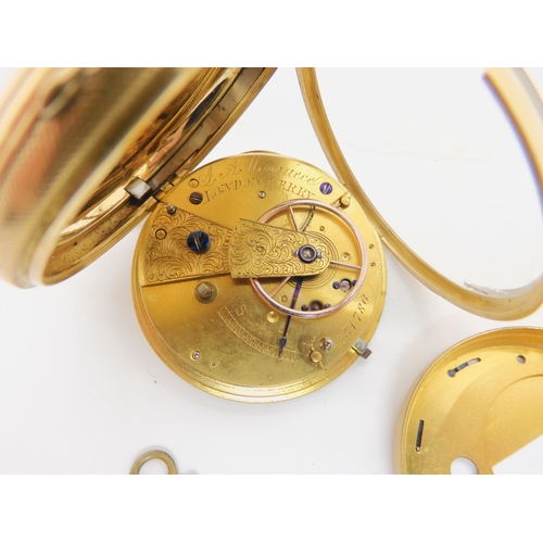 2896B - AN 18CT GOLD OPEN FACE POCKET WATCHwith gold coloured, dial black roman numerals, blued steel hands ... 