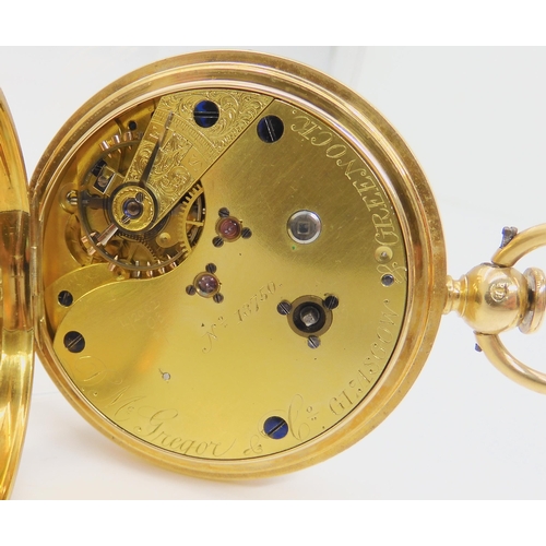 2897B - AN 18CT OPEN FACE POCKET WATCHthe white enamel dial and the mechanism signed D. McGregor & Co, G... 