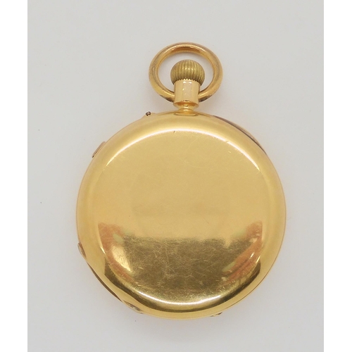 2899B - AN 18CT GOLD FULL HUNTER POCKET WATCHwith monogram to outer case. White enamelled dial with black ro... 