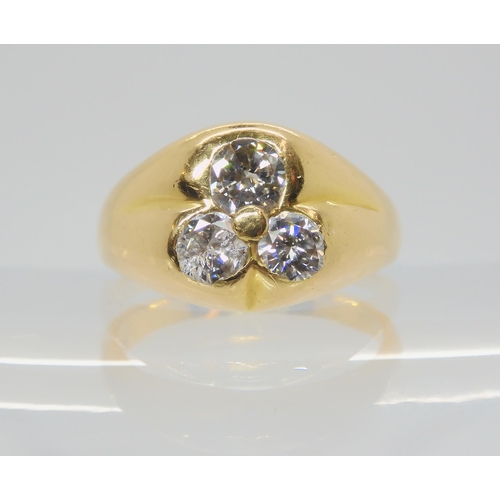 2704 - AN 18CT GOLD SHAMROCK DIAMOND RINGset with three brilliant cut diamonds with an estimated approx dia... 