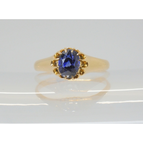 2787 - A SAPPHIRE RINGwith a vintage gypsy style setting. Finger size M1/2, weight 3gms... 