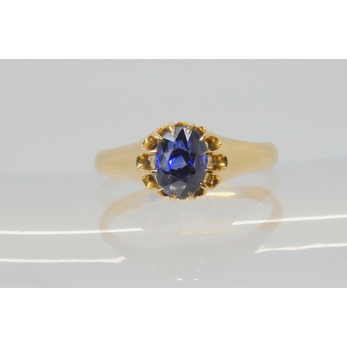 2787 - A SAPPHIRE RINGwith a vintage gypsy style setting. Finger size M1/2, weight 3gms... 