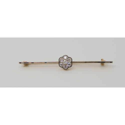 2790 - A DIAMOND FLOWER BAR BROOCHthe mount in yellow and white metal and set with estimated approx 0.50cts... 